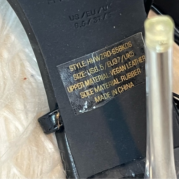 H HALSTON Wizard Black Strappy Vegan Leather Clear Stiletto Heels Open Toe 6.5 - Picture 3 of 7